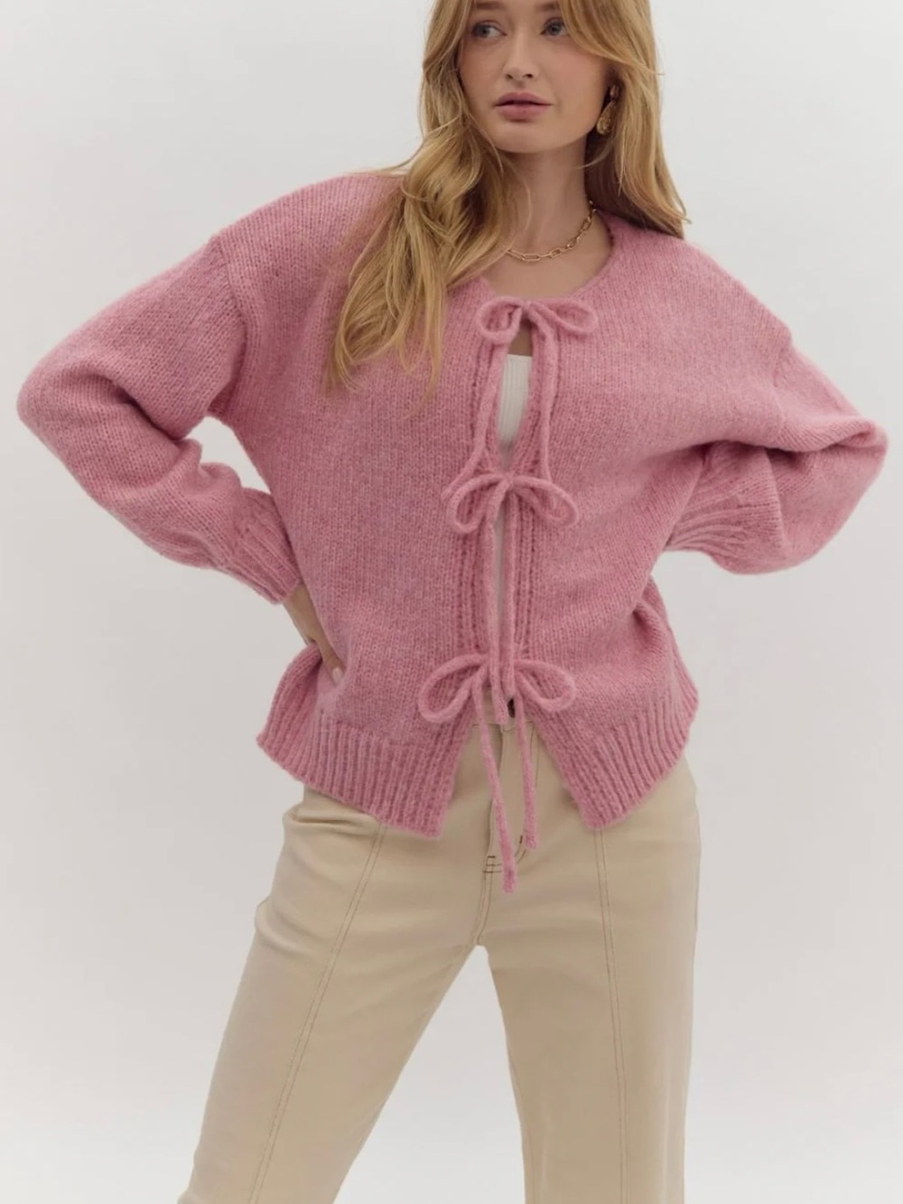 entro Pink Tie-Front Cardigan